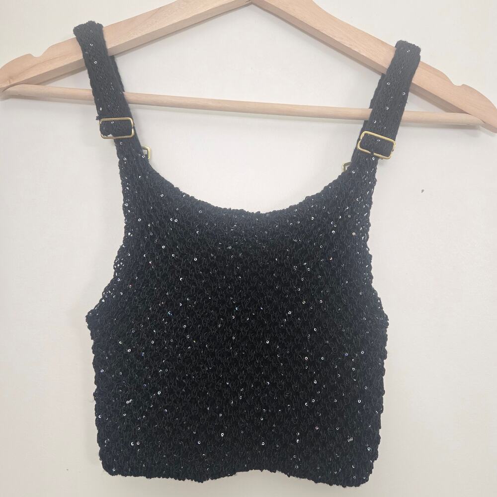 Asta Resort Grace Sequined Crochet Crop Tank Top XS Black NEW NWT - Picture 6 of 13